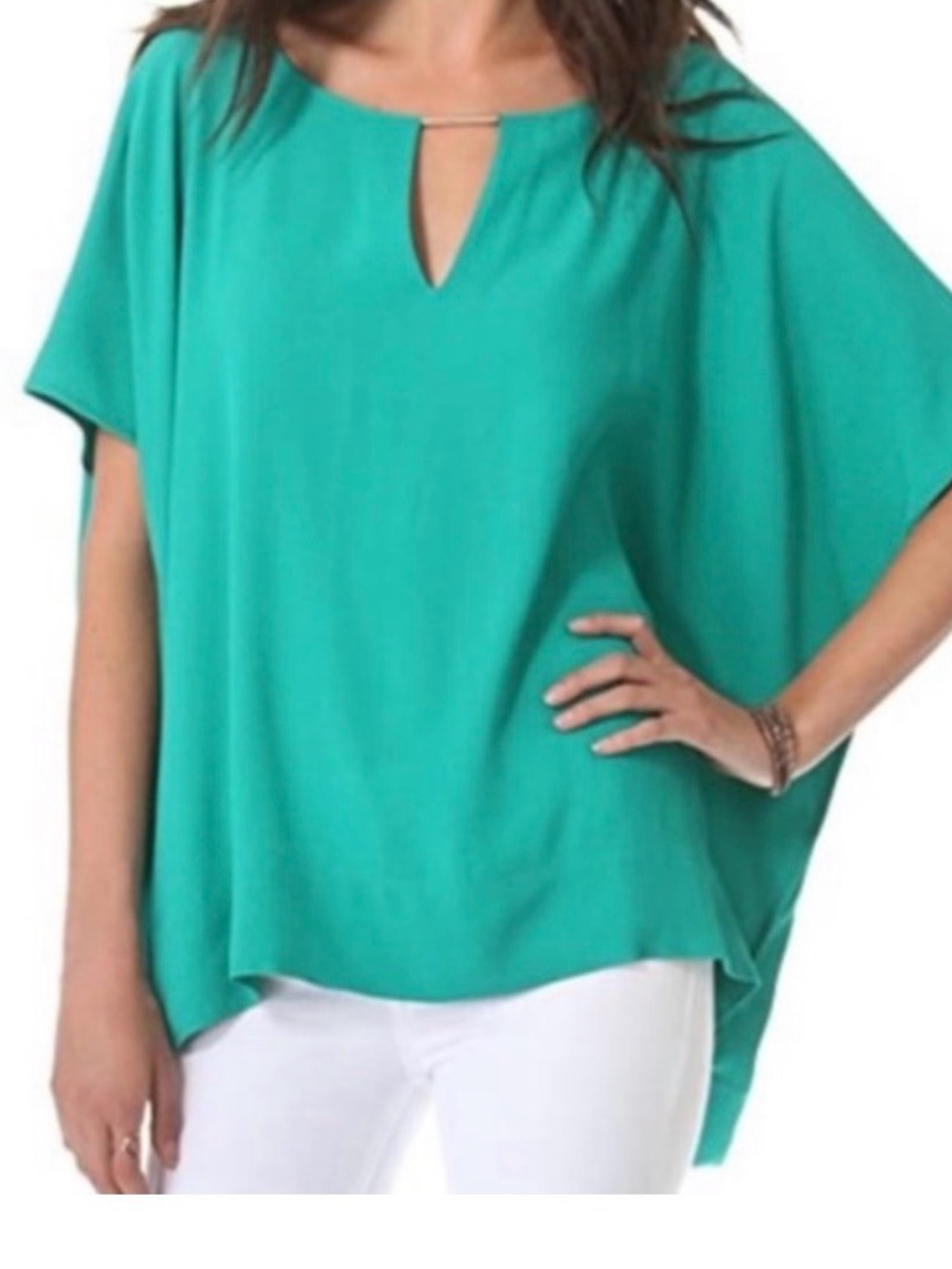 Diane Von Furstenberg Teal Keyhole Dolman Tunic